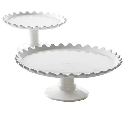 Martha Stewart 2 Piece Stoneware Cake Stand Set in White - 2 Piece