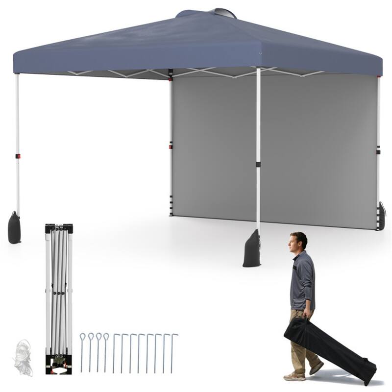 10x10 ft Portable Outdoor Pop-Up Tent Canopy Tent with Adjustable Height for Backyard or Beach - Grey