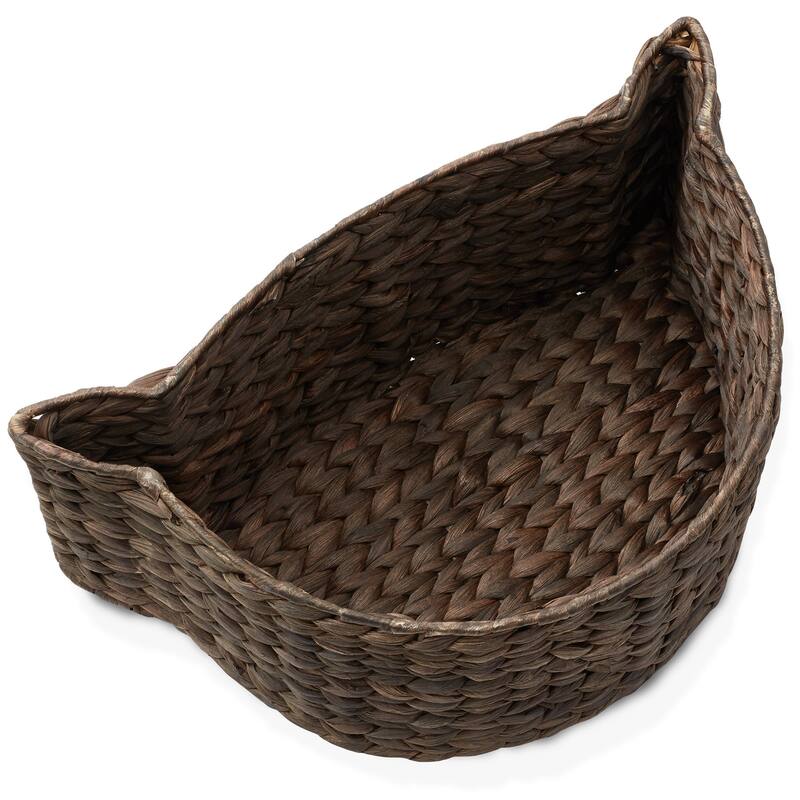 Cat Shaped Storage Basket Organizer Bin for Pet Toys Woven Hyacinth