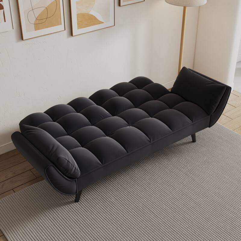 Black 57" Convertible Velvet 2-Seater Sofa with Adjustable Backrest, Armrests, and Plush Cushioning for Small Spaces