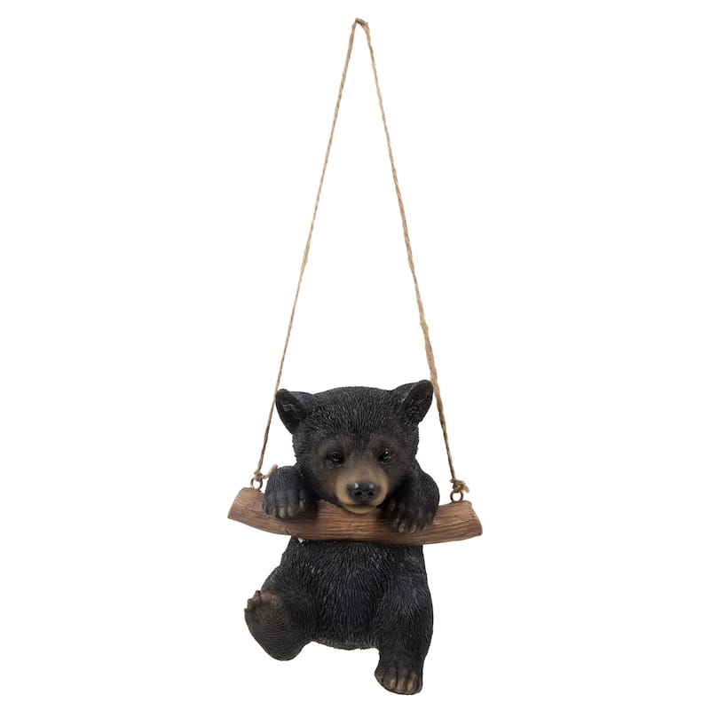 5.25" Black Bear Cub Hugging the Branch Hanging Outdoor Garden Statue