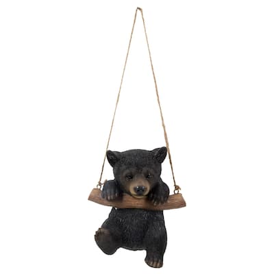 5.25" Black Bear Cub Hugging the Branch Hanging Outdoor Garden Statue