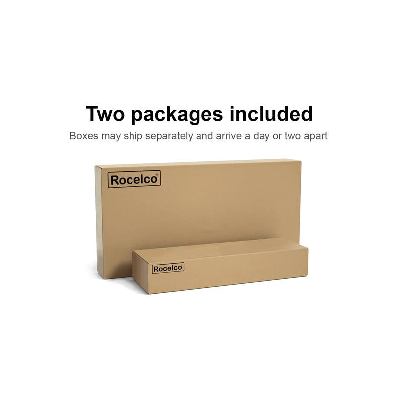 Rocelco 46 in. W Beige Height Adjustable Corner Standing Desk Converter with Dual Monitor Arm Mount and Extra Keyboard Tray