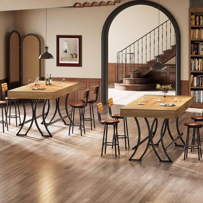 63" Tall Bar Pub Table with Metal Footrest, Rectangular Counter Height Kitchen Dining Table, Industrial Home Bar Unit
