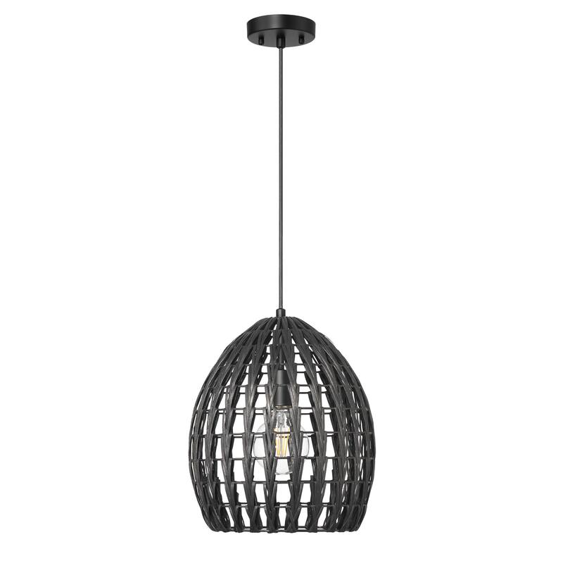 Persephone Metal and Handwoven Rattan Ceiling Light - 12.0"L x 12.0"W x 14.0"H