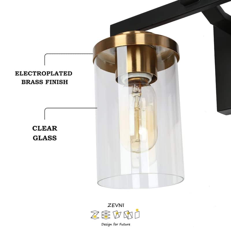 Modern Farmhouse 2-Light Black Gold Bathroom Vanity Light Glass Wall Lighting - 14" L x 6" W x 8" H