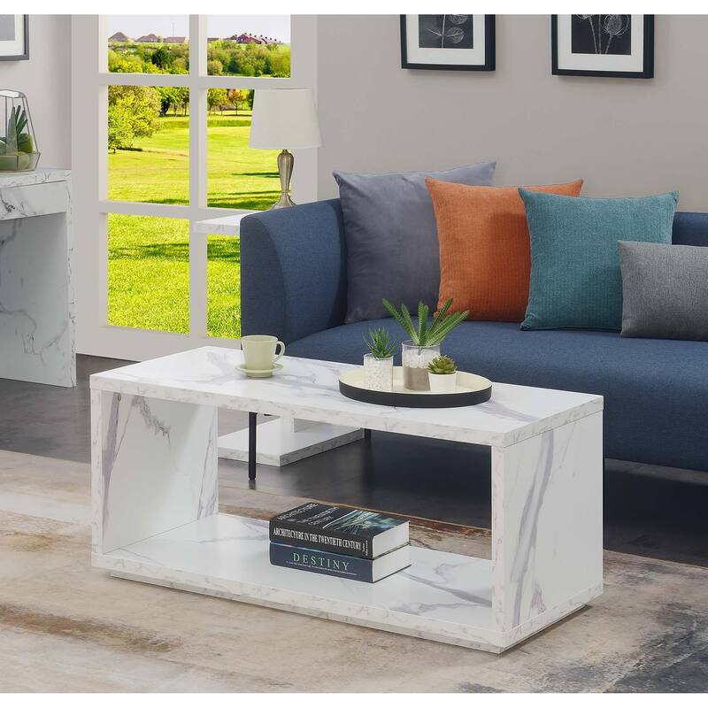 Convenience Concepts Northfield Admiral Coffee Table with Shelf - White Faux Marble