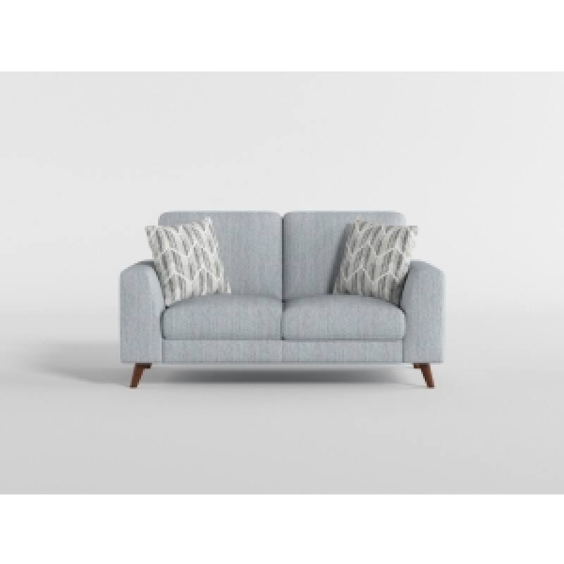 Ricca Loveseat with 2 Pillows, Blue Gray Chenille, Brown Legs, 64 Inch