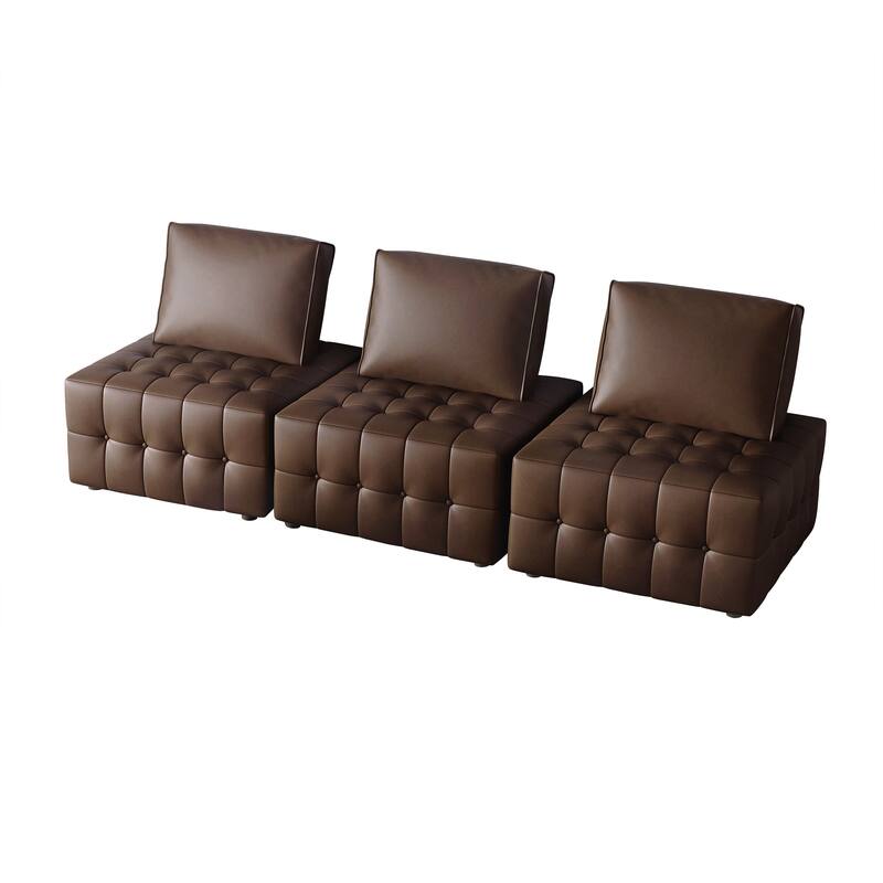 CraftPorch 3-Piece Elegance Button-Tufted PU Upholstered - 3 Piece - Brown