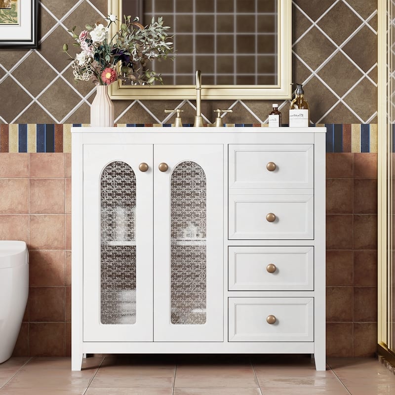 bathroom vanity with two soft close doors and adjustable shelves - White