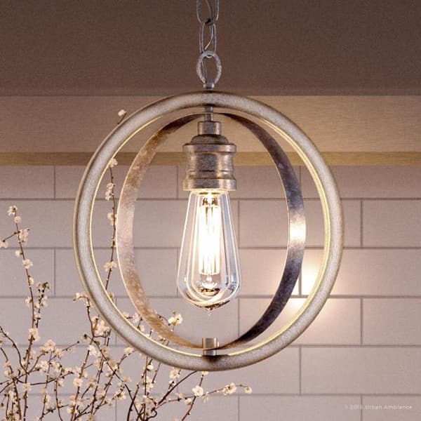 slide 2 of 7, Luxury Vintage Pendant Light, 14"H x 12"W, with Modern Farmhouse Style, Galvanized Steel Finish by Urban Ambiance