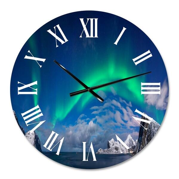 Designart Aurora Borealis Above Flaget Bay Traditional Wall Clock Overstock