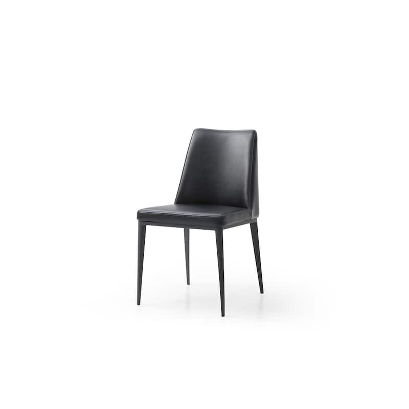 Neo-Classical Dining Chair - Black Faux Leather Seat & Steel Frame - Elegant Home Furniture - 32