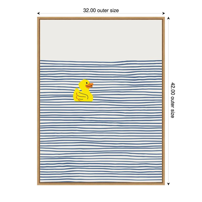 Yellow Duck Afloat by Little Dean Framed Canvas Wall Art - 32 x 42 in
