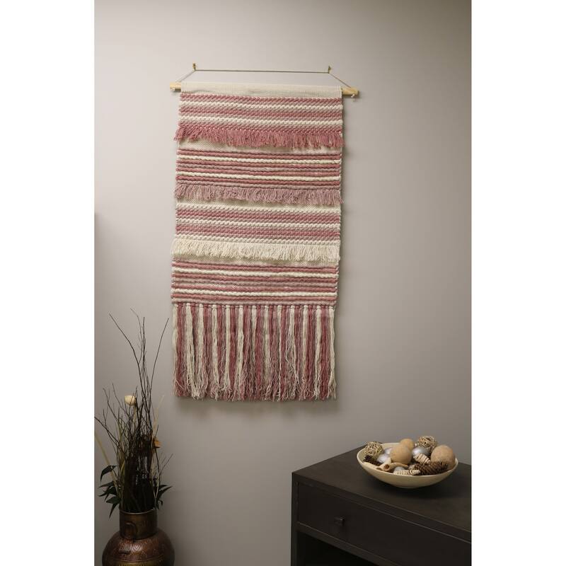 Home&Manor Wool and Cotton Large Macrame Wall Hanging with Rod Included - Exact Size