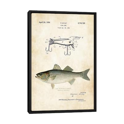 iCanvas "Striped Bass Fishing Lure" by Patent77 Framed Canvas Print