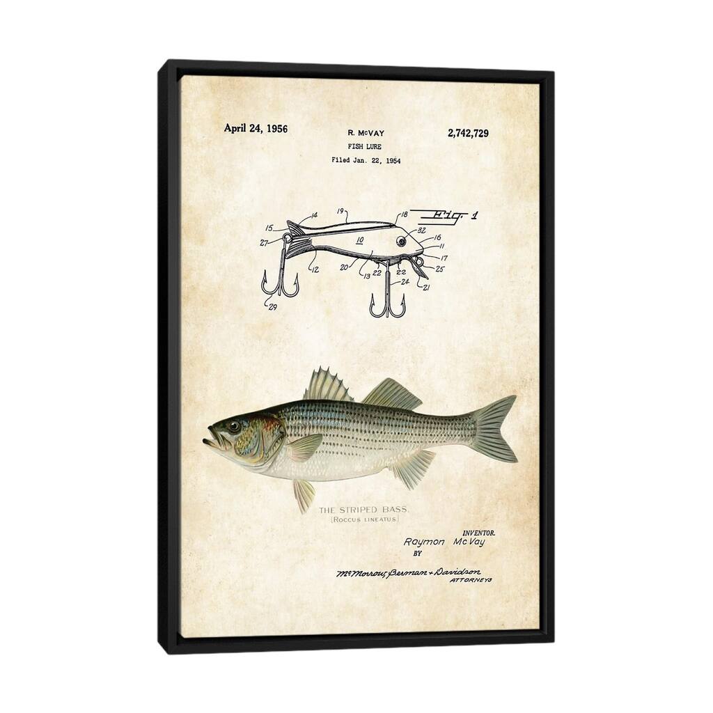 iCanvas "Striped Bass Fishing Lure" by Patent77 Framed Canvas Print