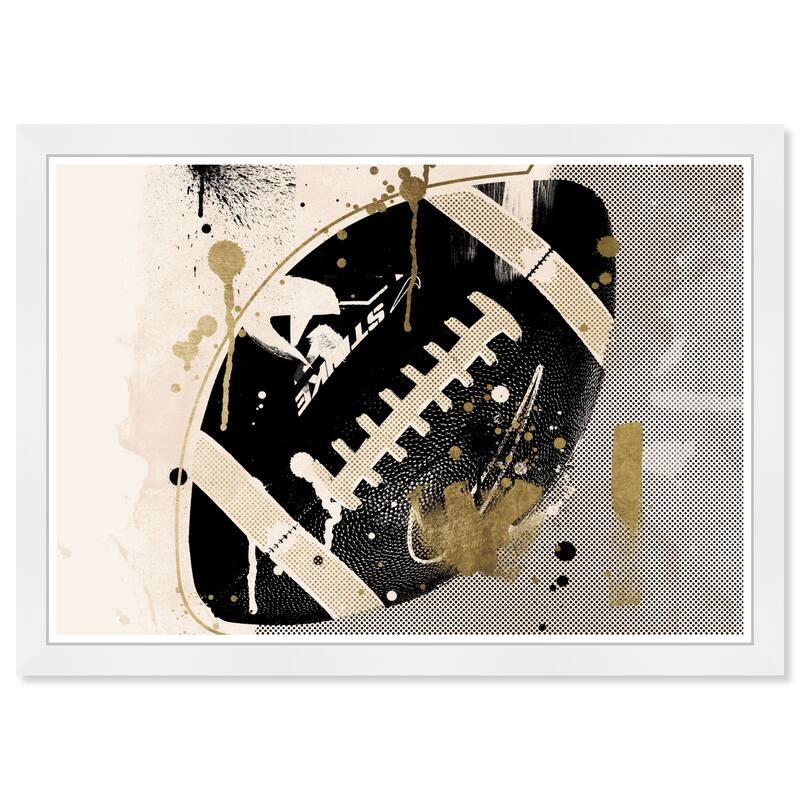 Wynwood Studio Prints Sports and Teams Tan and Gold Football Black and Metallic Gold Modern & Contemporary Wall Art Canvas Print