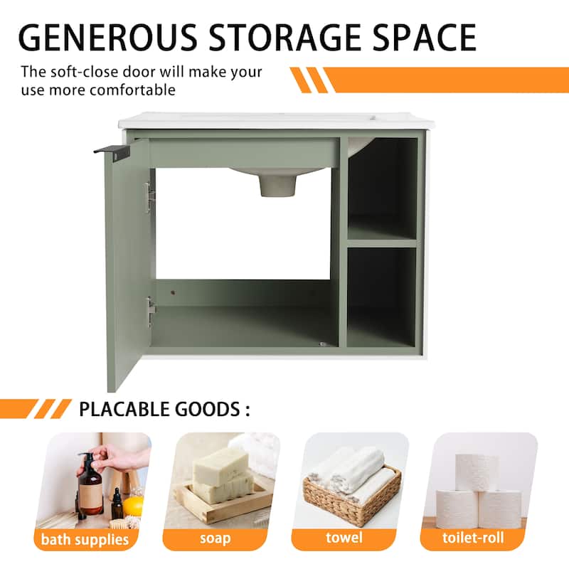 Bathroom Vanity With Sink In 24/30 Inch, Floating Bathroom Vanity With Soft Close Door