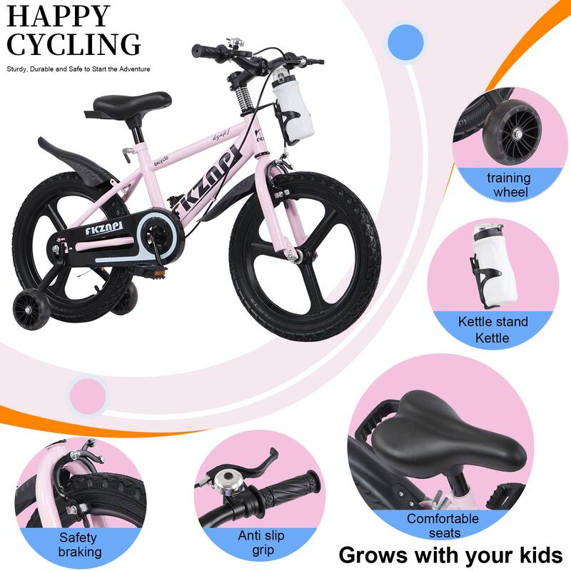 Kids Bike 16 Inch - High Carbon Steel Frame, Magnesium Alloy Wheels, Training Wheels with Night Glow, Adjustable Seat