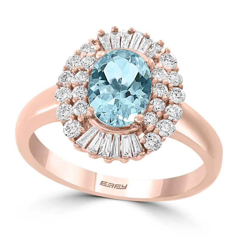 EFFY 14K Gold Diamond,Aquamarine Oval Ring