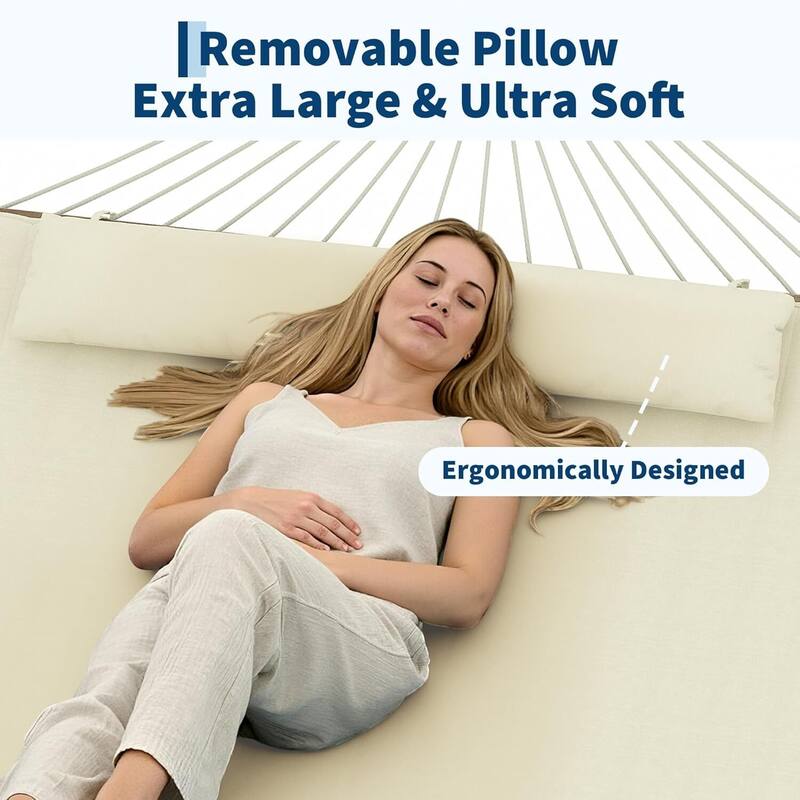 2 in 1 Outdoor Hammock with Cotton Rope and Polyester Pad for Patio, Backyard, Garden, Beach