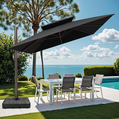 9 x 12 FT Outdoor Patio Double Top Rectangular Cantilever Umbrella with Wheel Base