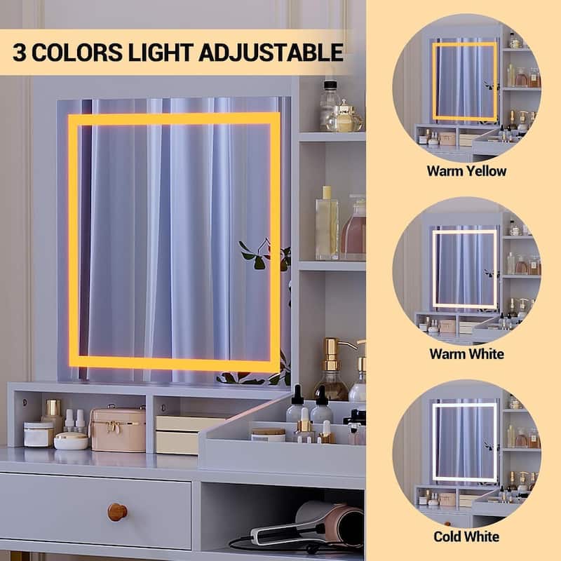 2 Drawer Makeup Dressing Table, Vanity Desk Whit Power Outlet