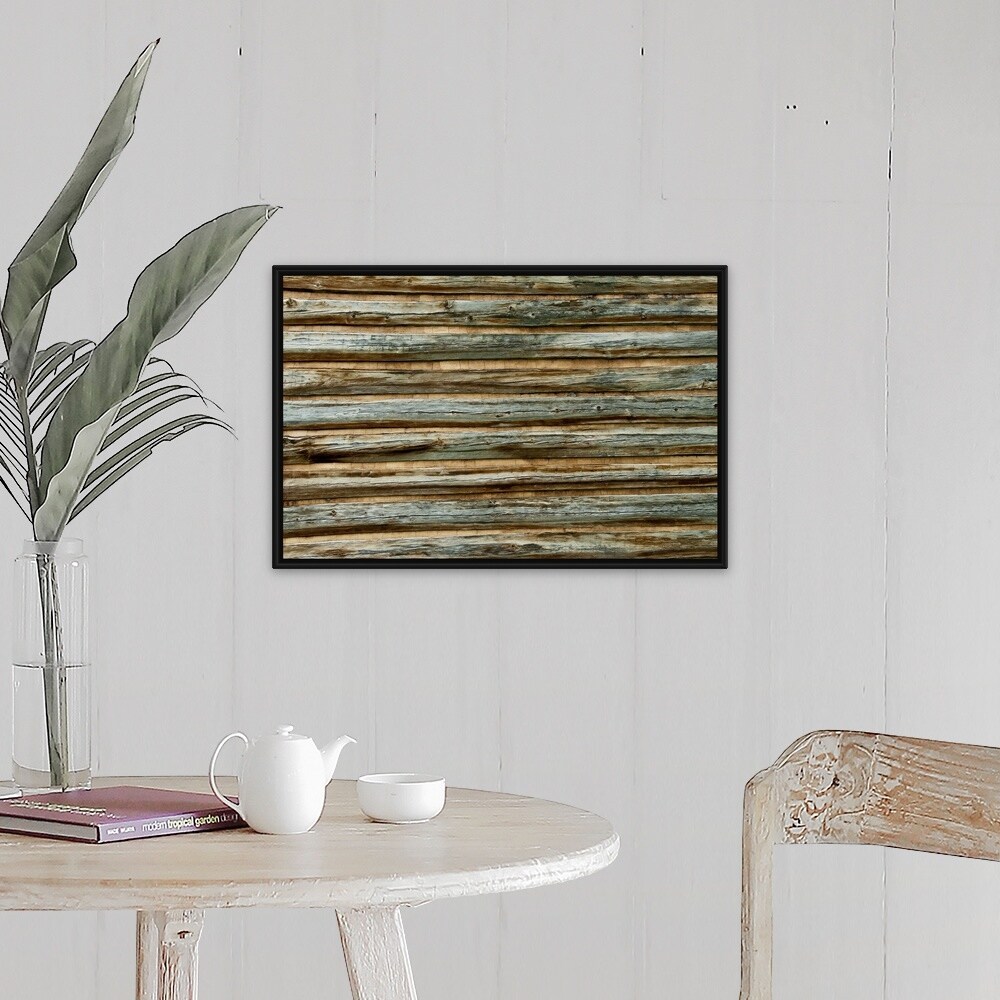 Shop Log Cabin Exterior Wall Black Float Frame Canvas Art