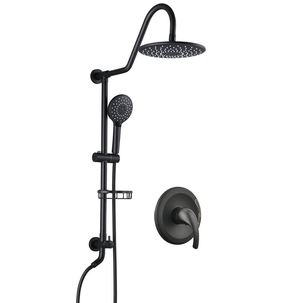 10-Inch Matte Black Shower System with Slide Bar, 3-Function Hand Shower&Soap Dish, Air Injection Rainfall Shower Combo​