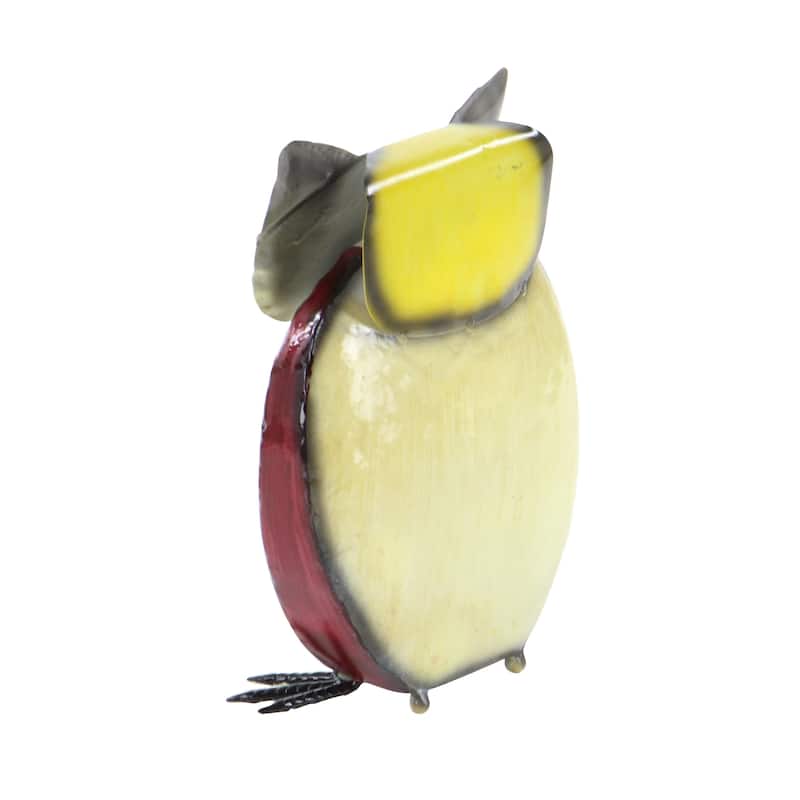 Metal Owl Indoor Outdoor Decorative Garden Sculpture with Floral Pattern - Yellow - Roche River Decor