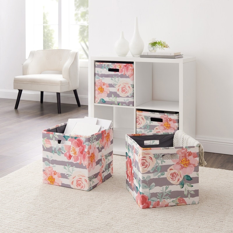 Fabric Storage Basket Bins Organizer with Wooden Carry Handle Set of 2 - On  Sale - Bed Bath & Beyond - 34347325