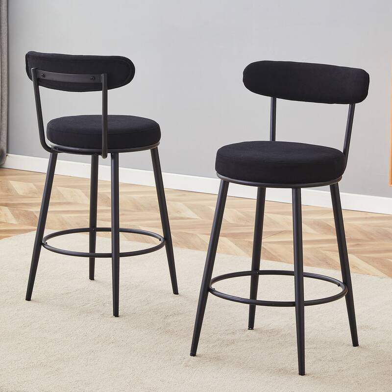 Roomfitters Ergonomic Bar Chairs with Breathable Cushions, High Legs 35.5'' Height, 2-Piece Set for Kitchen or Bar - Black
