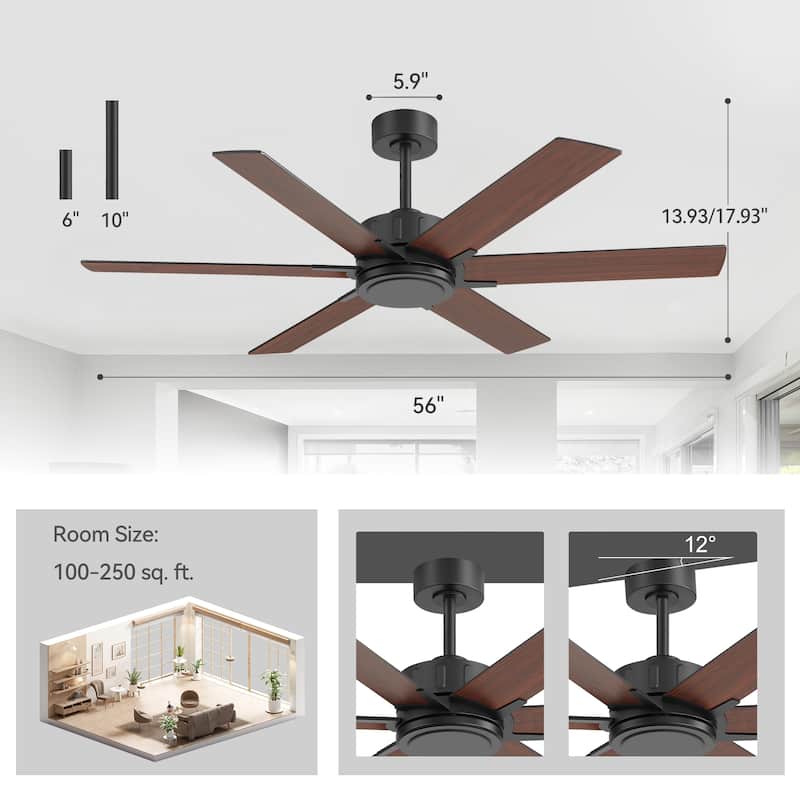 48/56/60 Inch Reversible Blade Ceiling Fan No Light with Remote Control