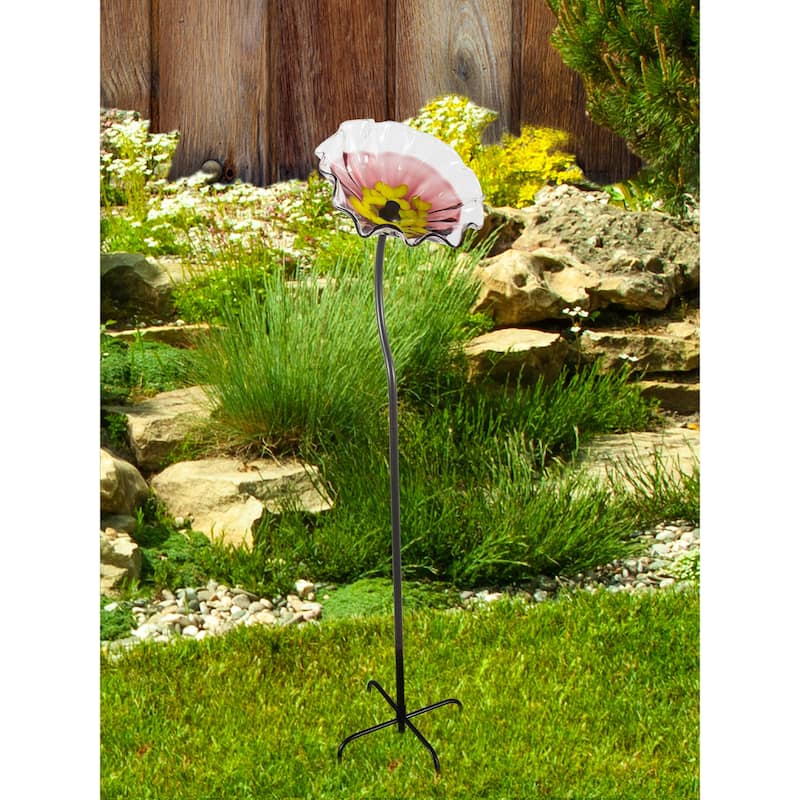 43IN Tall Pink Fiore Bloom Art Glass Garden Stake