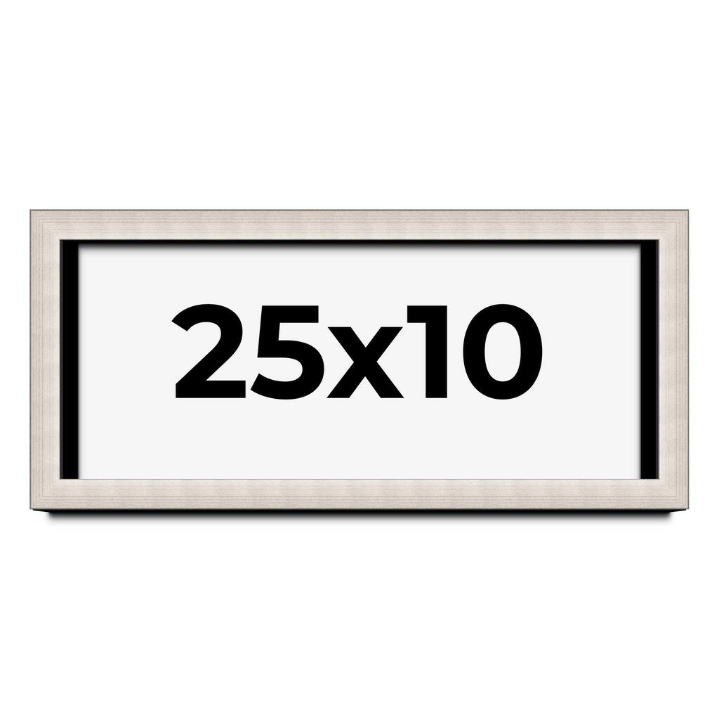 25x10 Shadow Box Frame Silver Real Wood Contemporary Shadowbox Display Frame UV Acrylic Front Acid Free Backing and Hardware