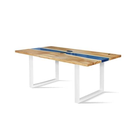 RUBAN-GLU Solid Wood Dining Table - Natural Oak/Blue/White