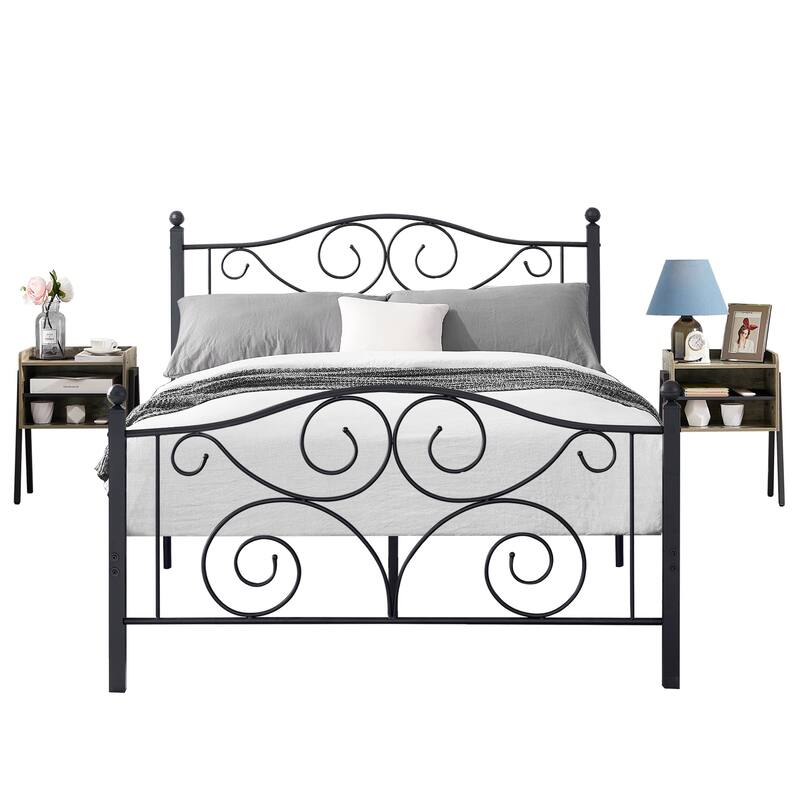 Taomika 3-Pieces Bedroom Sets with Black Bed Frame - Grey Nightstands - Queen