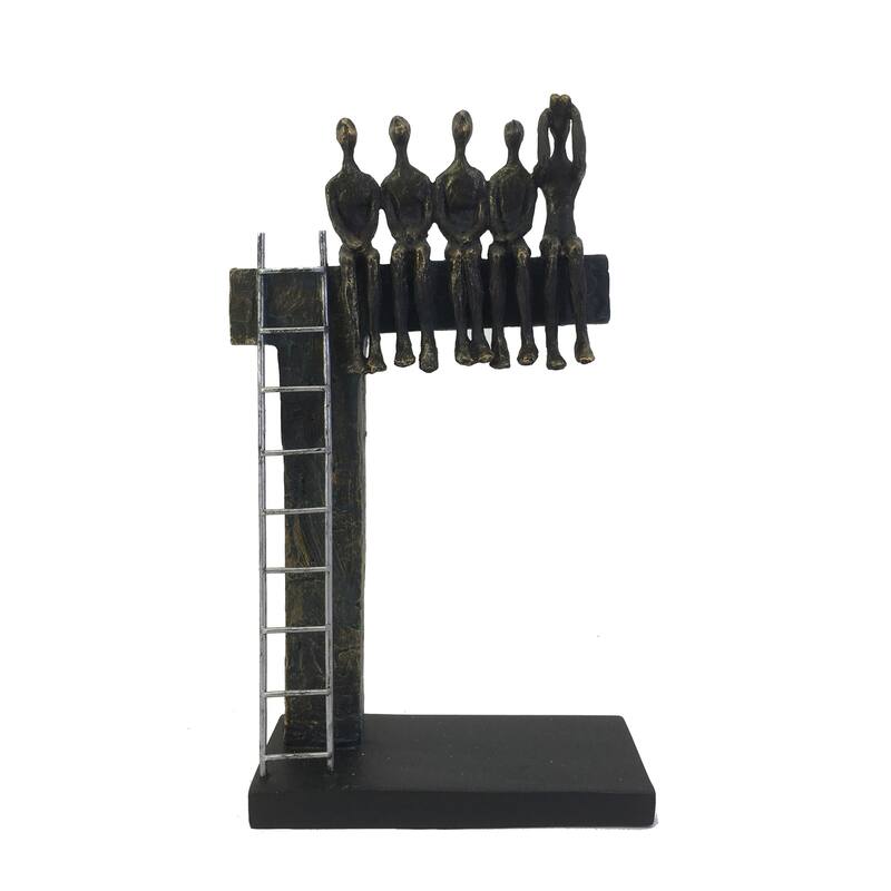 Polyresin 15" People On Ledge Sculpture, Bronze