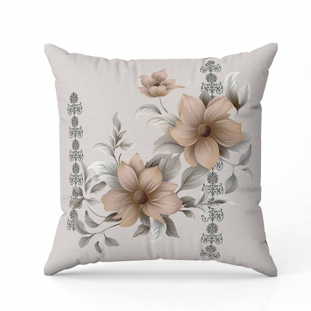 Petal Perfection Faux Suede Reversible Throw Pillow Grey and Timberwolf