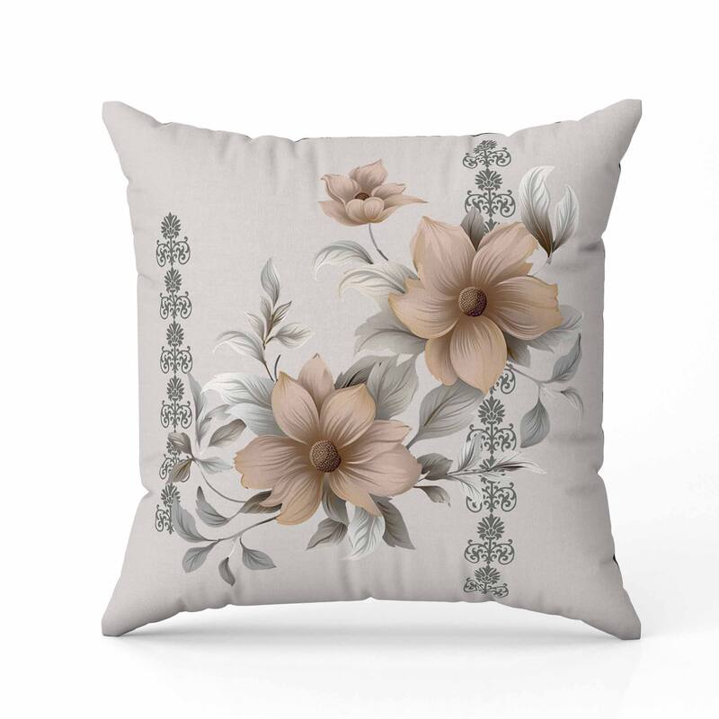 Petal Perfection Indoor/Outdoor Reversible Throw Pillow Grey and Timberwolf