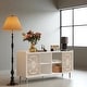 preview thumbnail 5 of 5, Distressed White Wood Curio Cabinet with Carved Fir Doors and Shelving - Mid-Century Console Table
