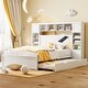preview thumbnail 1 of 13, Queen Size Wooden Bed with All-in-One Cabinet, Shelf, Sockets & Twin XL Trundle - Stylish and Functional in White White