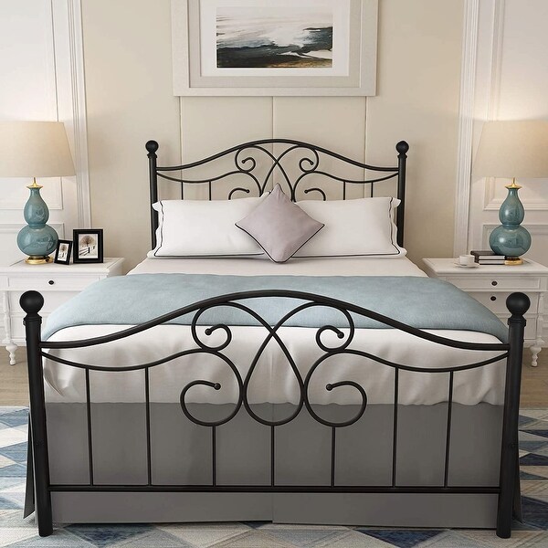 Metal bed frame queen sale no box spring