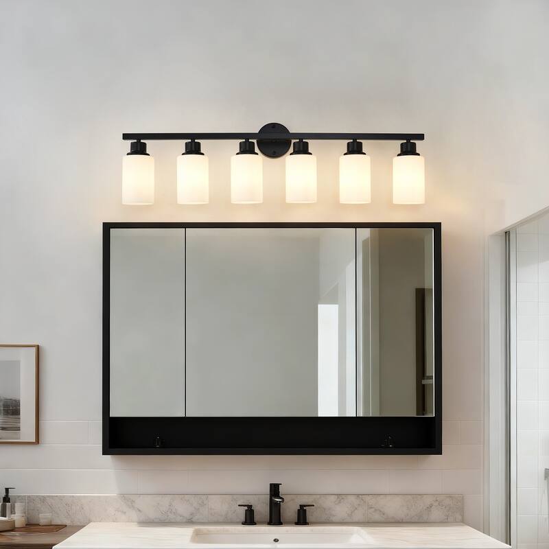 6-Light Matte Black Wall Lamps with White Glass Shades (No Bulbs) Sconce Lighting for Bedroom Living Room