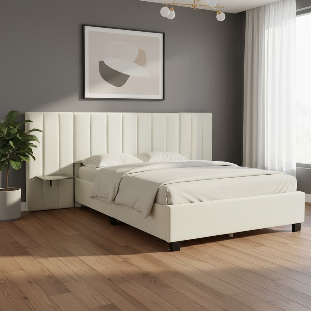 HomeRoots Beige Tufted Velvet Upholstered Queen Bed Frame