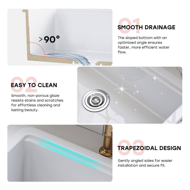 HOROW 33 in. White Ceramic Drop-In Kitchen Sink with Standard & Bottom Grid, Drain, Cutting Board