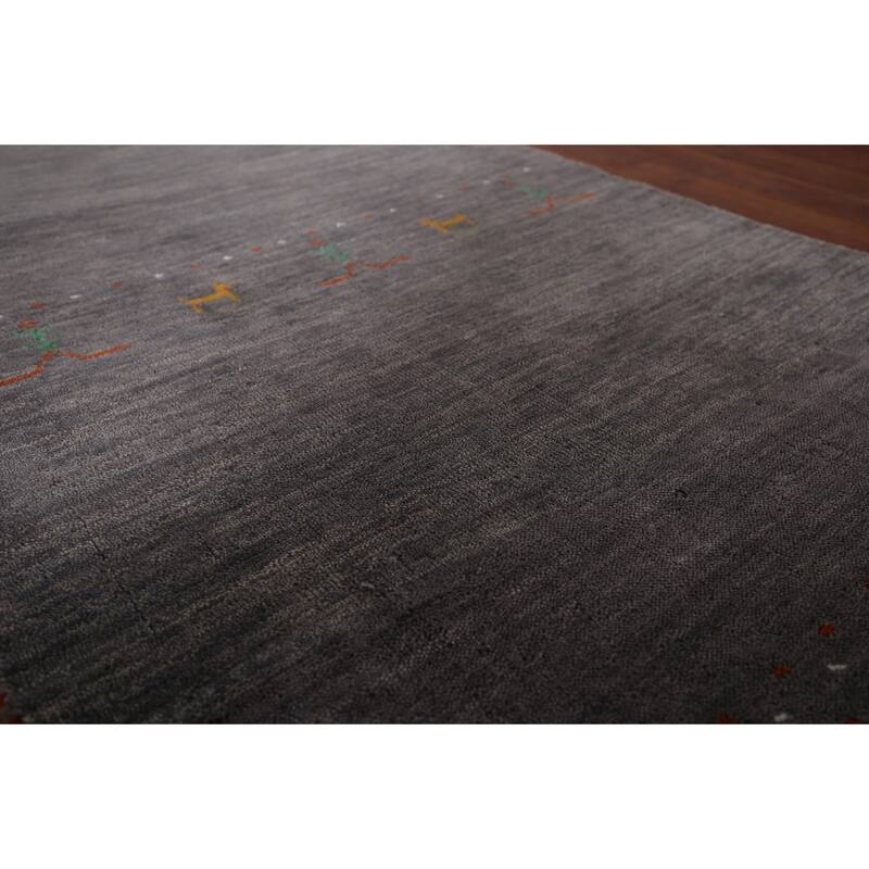 Dark Gray Striped Gabbeh Oriental Runner Rug Hand-Knotted Wool Carpet - 2'9"x 9'6"