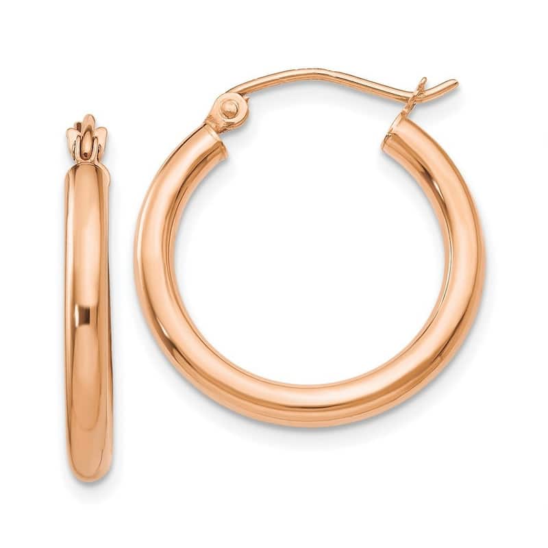 Curata 10k Rose Gold Polished 2.5mm Lightweight Tube Hoop Earrings - 20mm 25mm 30mm