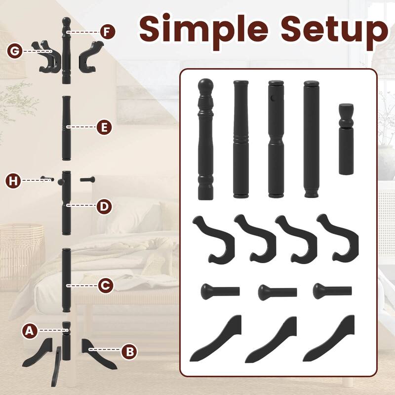 Costway Solid Rubber Wood Coat Rack with 3 Adjustable Heights and 11 - See Details